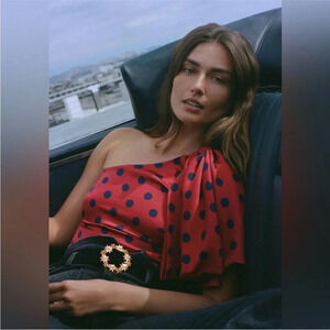 NWT Anthropologie Sachin & Babi red polka dot one shoulder blouse sz xl